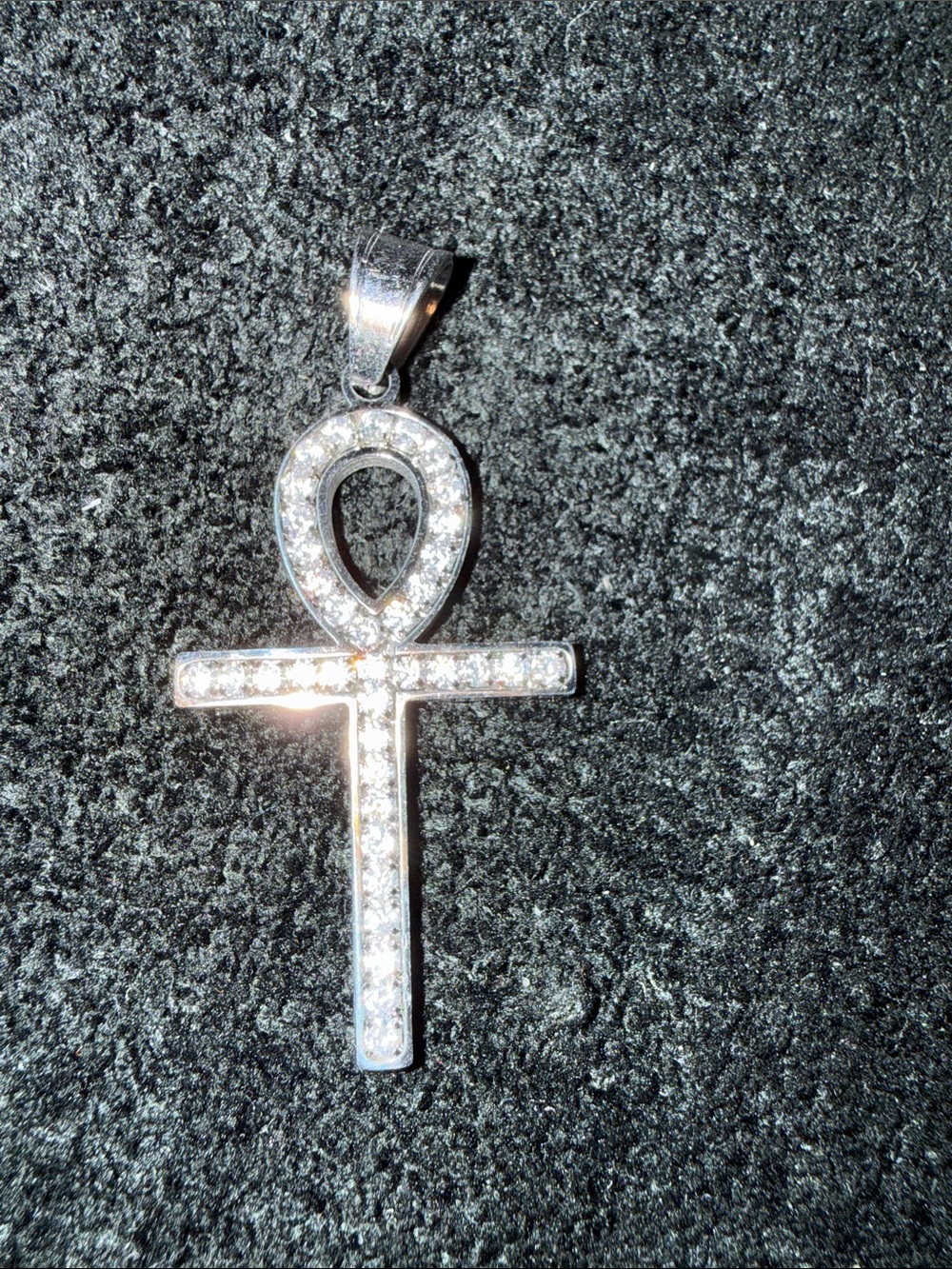 Sterling Silver Crystal Ankh Pendant - White